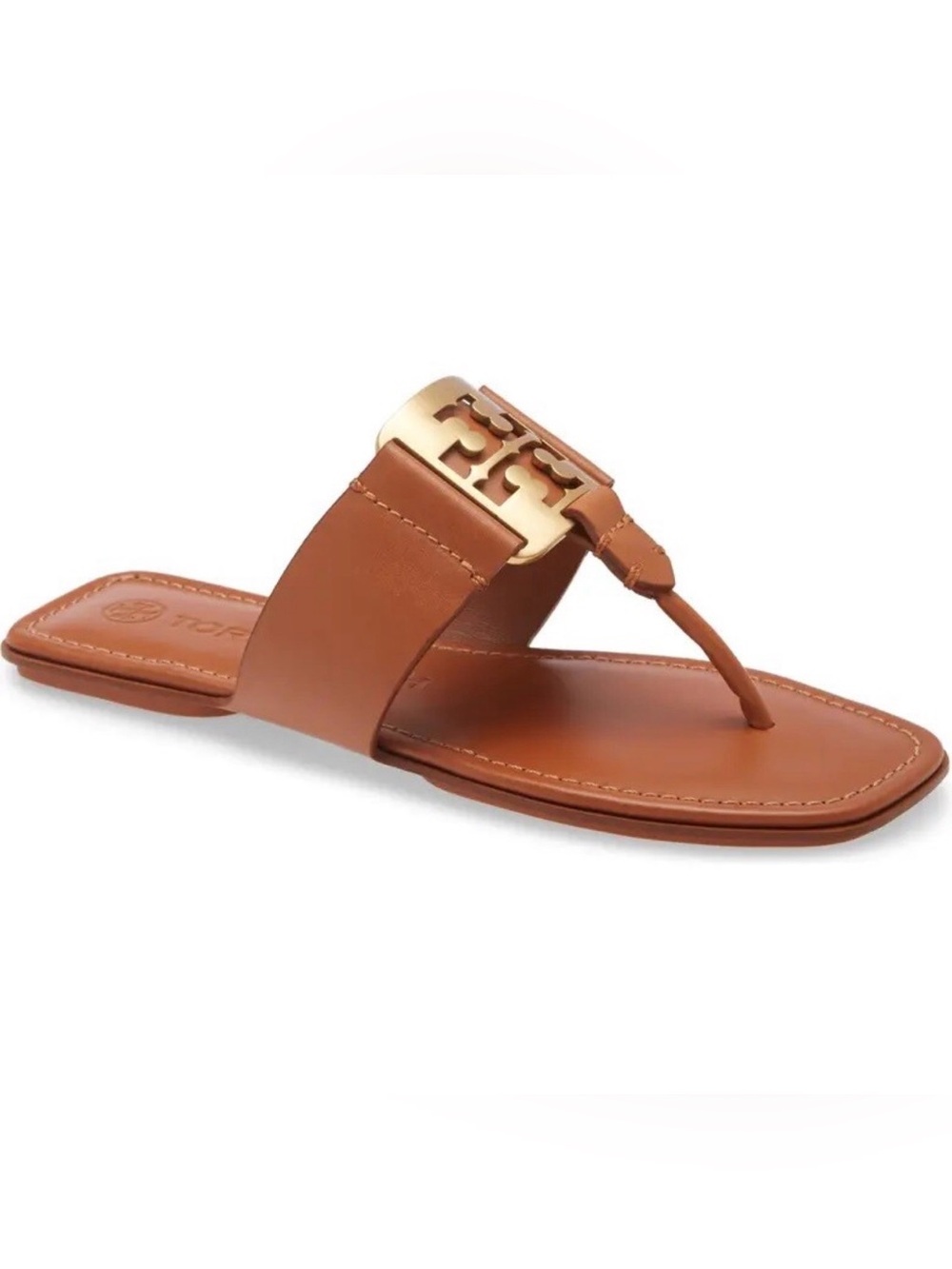 Tory Burch Georgia Medallion Thong Sandals In Aged Camello Gold 5.5M